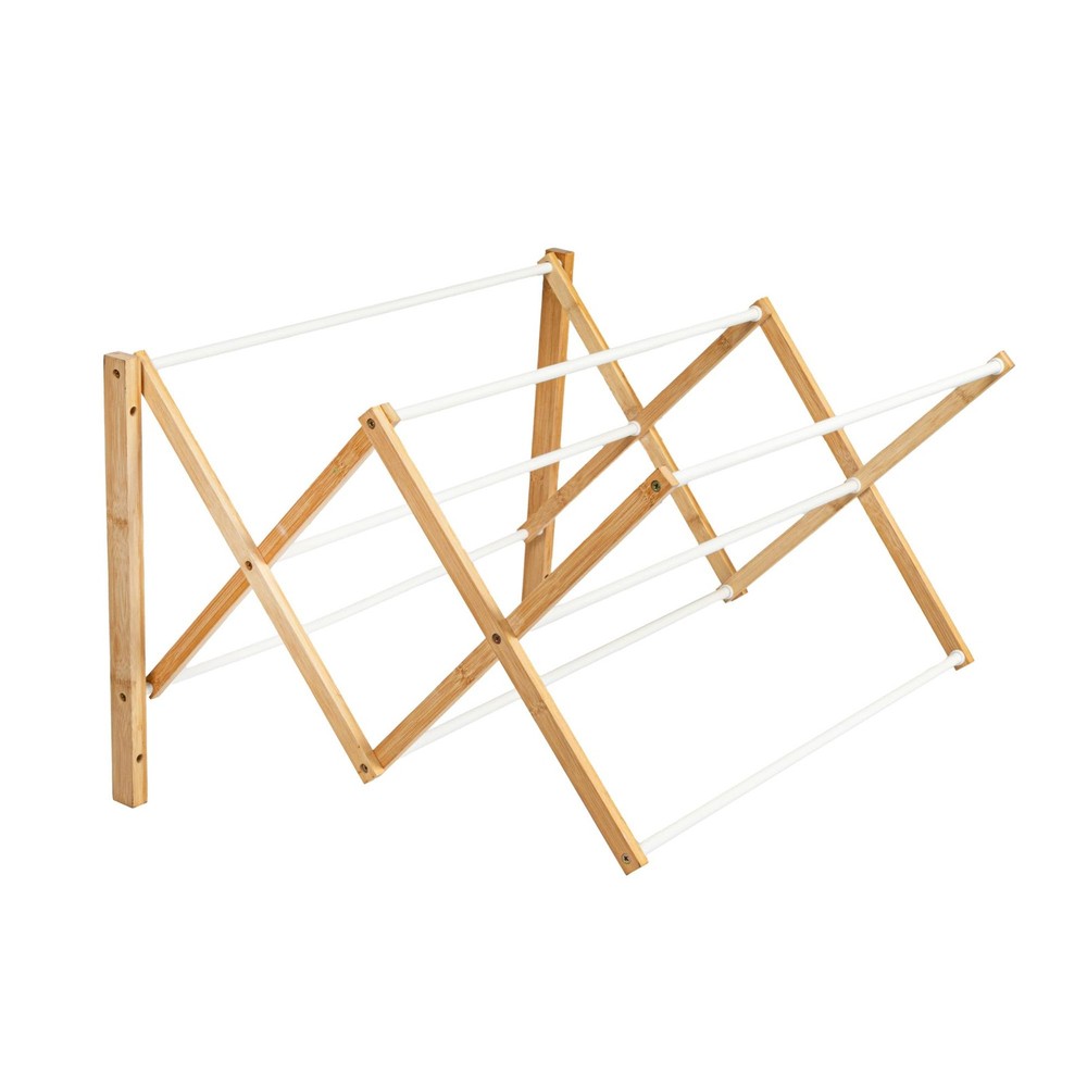 Bamboo and Metal Wall Mount Extendable Drying Rack, Compact Upscale Laundry R...