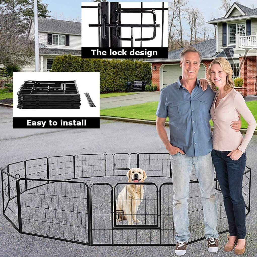 Dog Playpen Pet Dog Fence 24"/ 32" /40" Height 8/16/24/32 Panels Metal Dog Pen