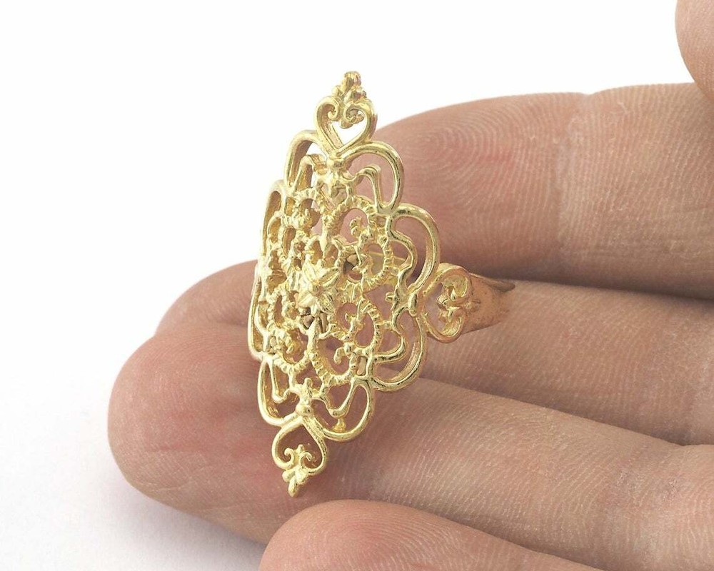 Ring Filigree Shape Adjustable Ring Raw Brass Statement Women