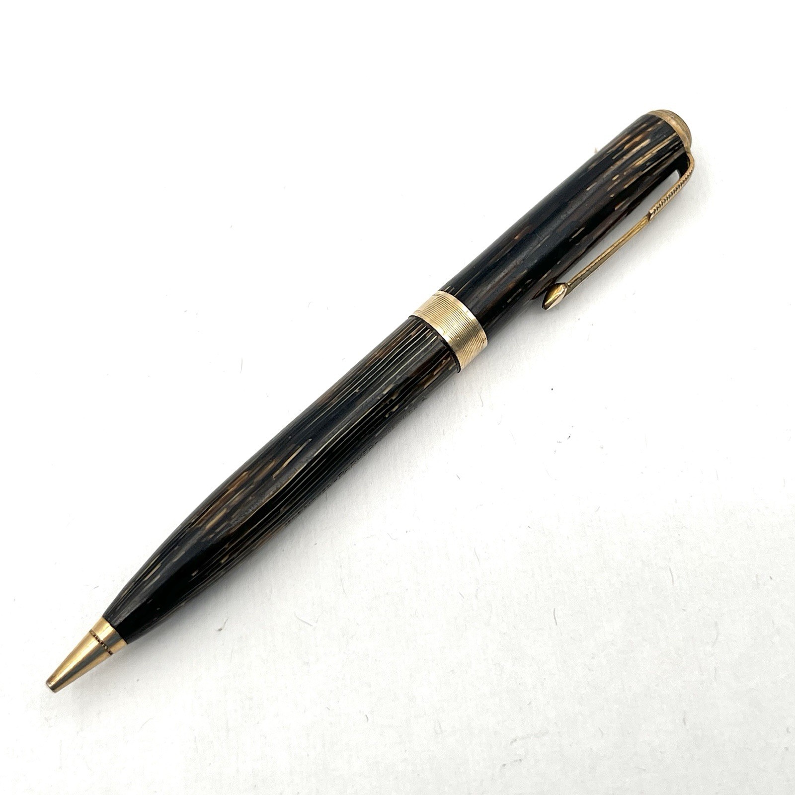 VTG Parker USA Brown Wood Grain Gold Trim 4-11/16" Twist Pencil