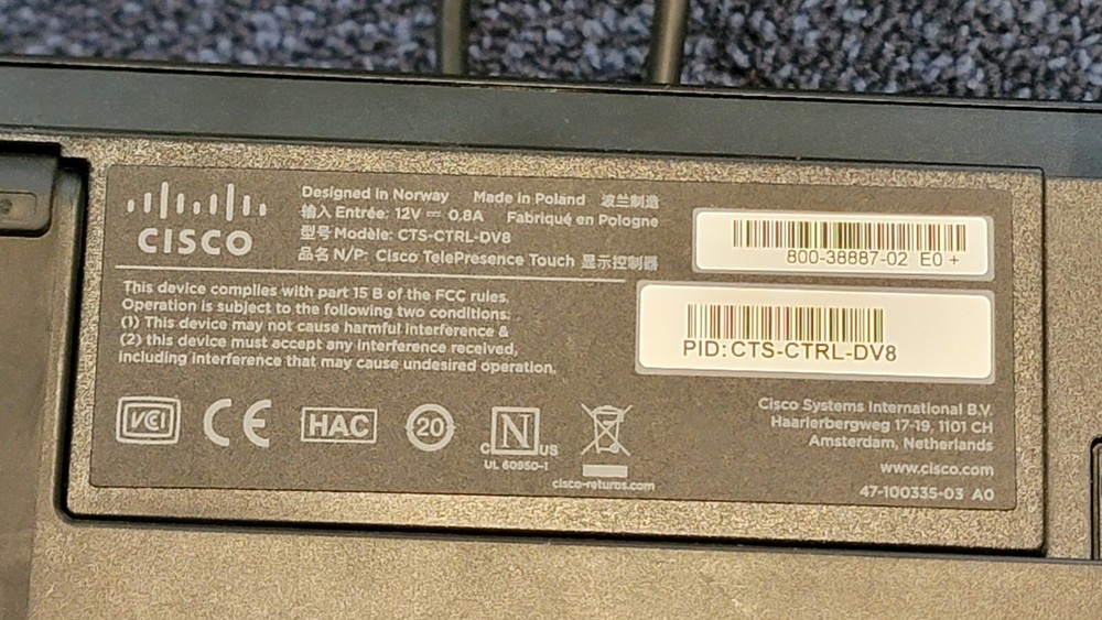 CISCO CTS-CTRL-DV8 Telepresence Control Panel Device 8'' w/ Handset