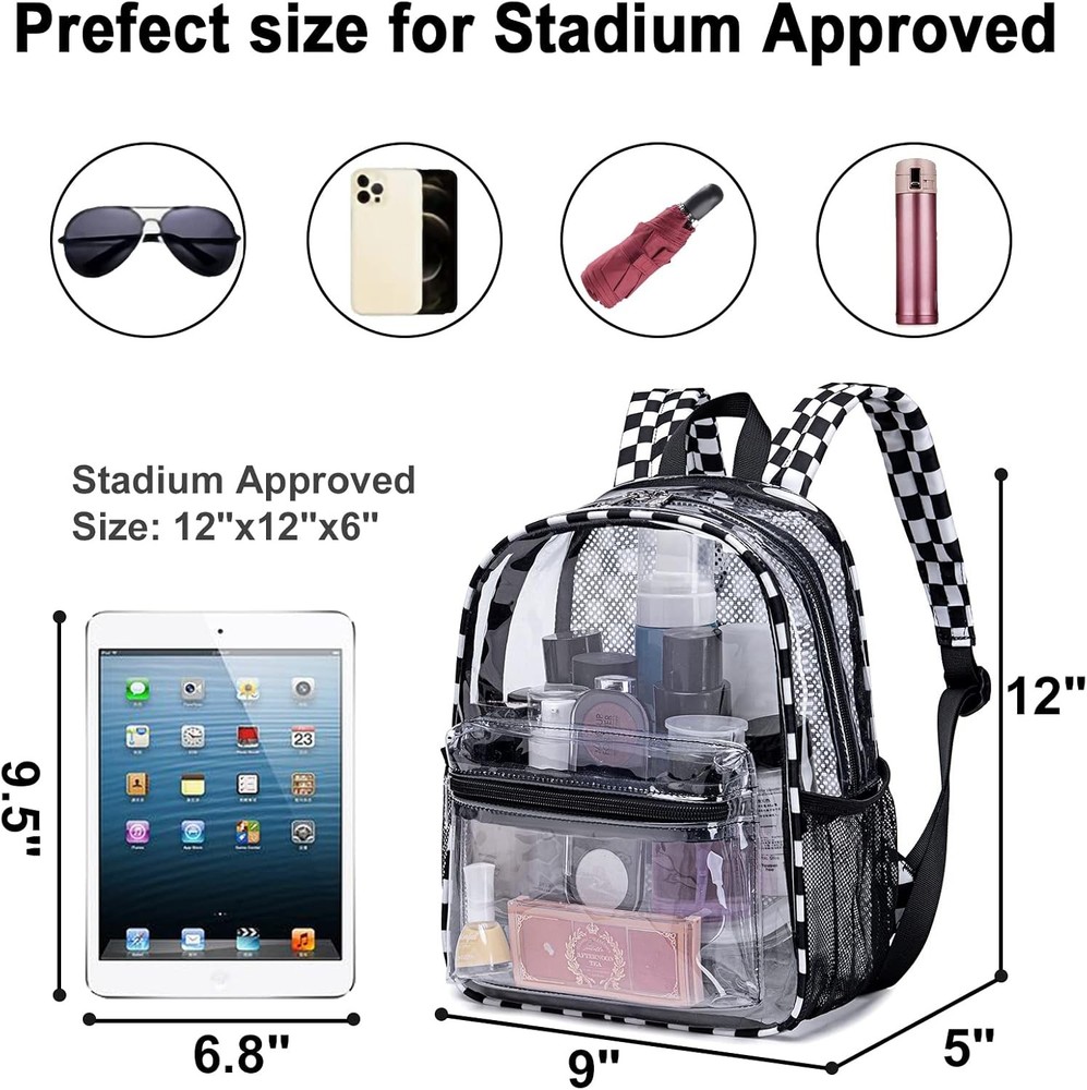 Clear Mini Backpack for Stadium 12'' H-Mini, Black White - Plaid