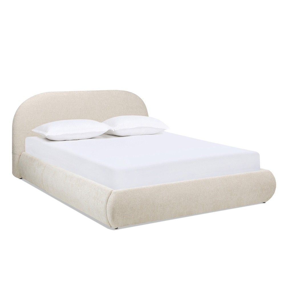 Queen Upholstered Bed Frame with Puffy Arch Headboard, Beige