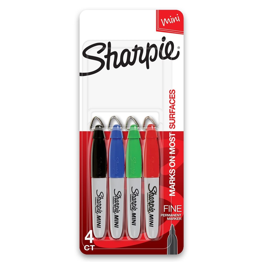 Mini Permanent Markers, Fine Point, Assorted Colors, 4 Count