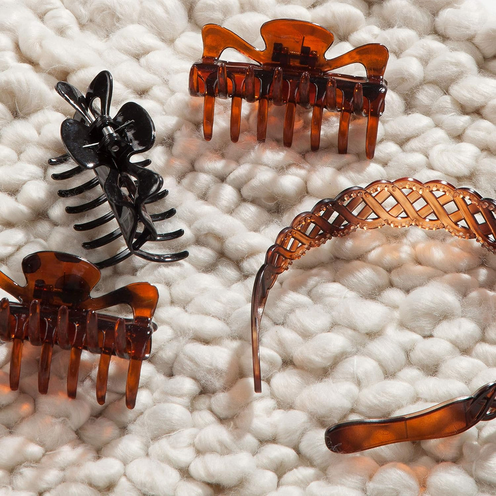 Slideproof Classics Medium Claw Clips - 4 Ct, Assorted Neutrals, Hair Styling Ac