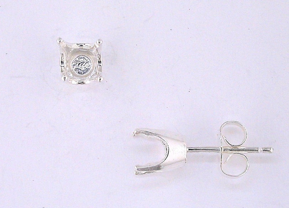 4 Prong Round Earring Setting Sterling Silver