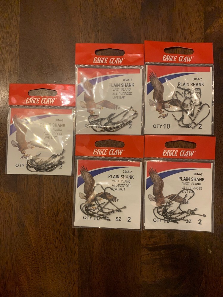 5 Packs Eagle Claw Plain Shank Hooks Size 2
