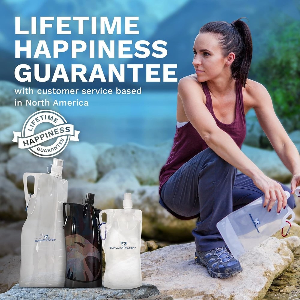 Botellas de agua plegables Survivor Filter, cantimploras 32oz, 2Pcs 2 l en total