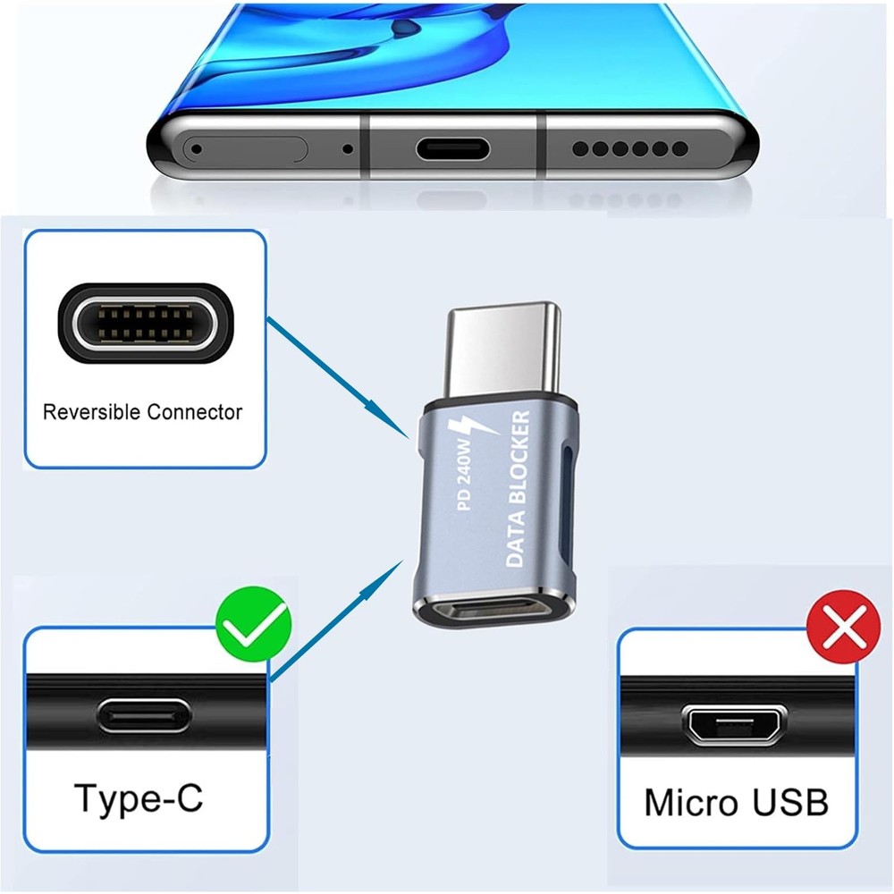 Data Blocker, USB A to A & C C Protect Against silver