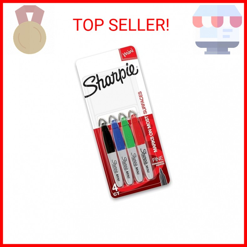 Sharpie Mini Permanent Markers, Fine Point, Assorted Colors, 4 Count