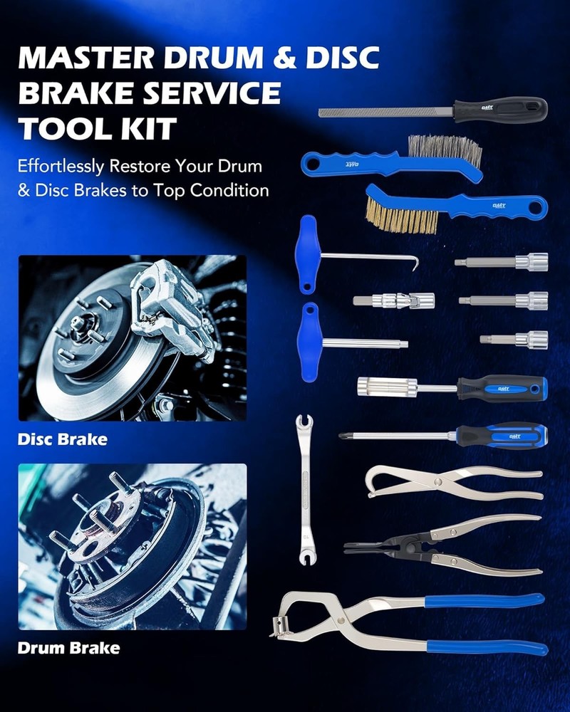 Brake Tool Kit 15pc Drum Disc Brake Spring Pliers Caliper Wrenches Kit