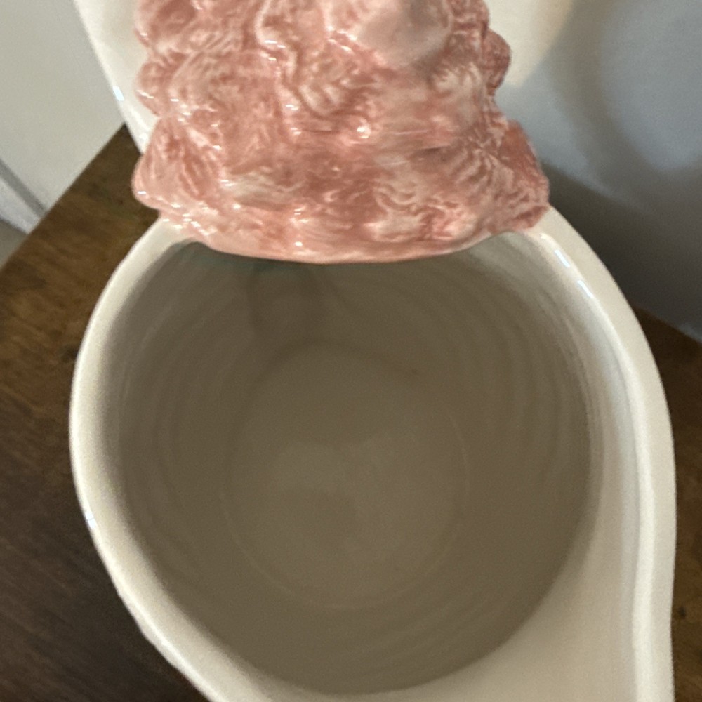 Vintage Shell Pitcher 1994 Hand painted White W/Pink Shell On Handle Approx 7”