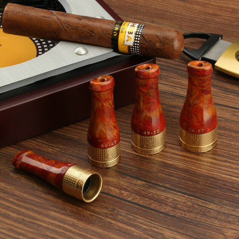 Galiner Golden Pure Copper Cigar Holder Mouthpiece Nozzle 4 Sizes With Gift Box