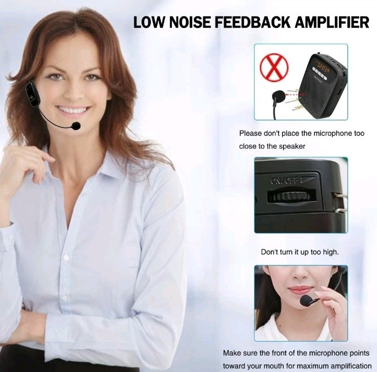Portable Voice Amplifier Wireless & Wired Headset Microphone Speaker