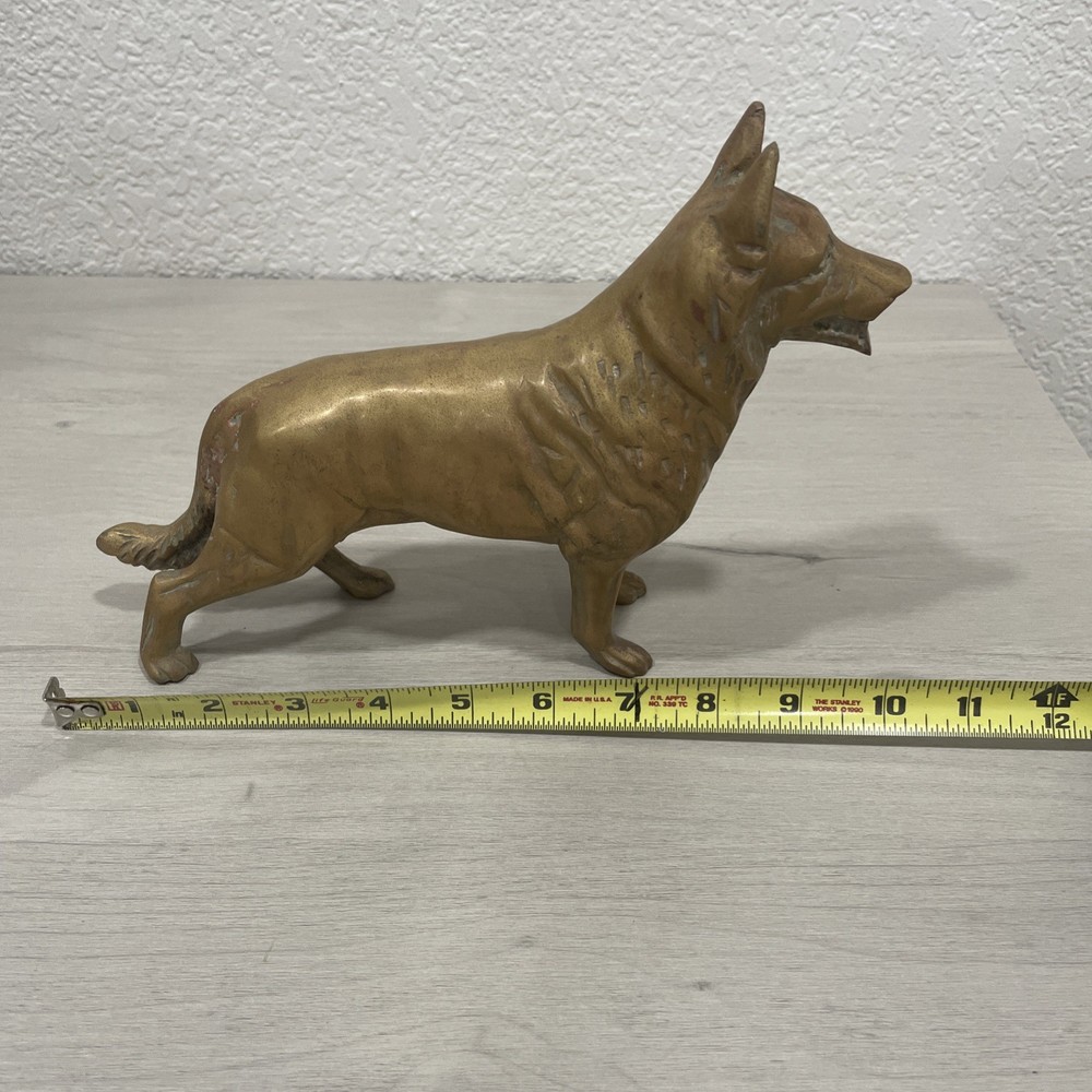 Vintage Large Solid Brass German Shepherd Dog Statue Doorstop