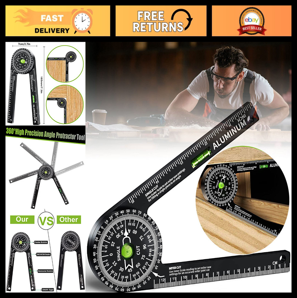 High Precision Miter Saw Protractor Angle Finder with Level Gauge & Laser - Idea