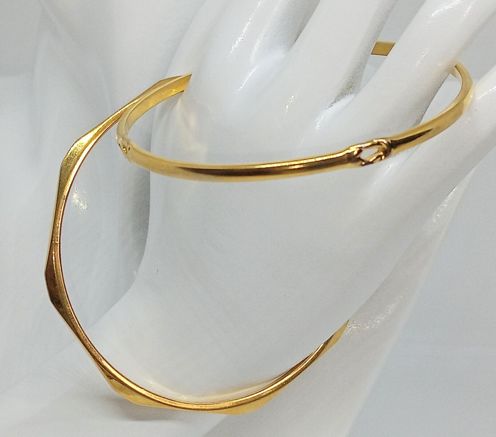 Monet Vintage Bangle 2 Bracelets Set Gold Toned Plain & Teardrop Design EUC