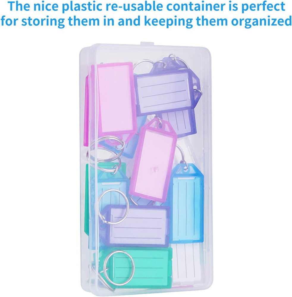 20 Pack Plastic Key Tags with Container, Key Labels with Ring and Label Window,