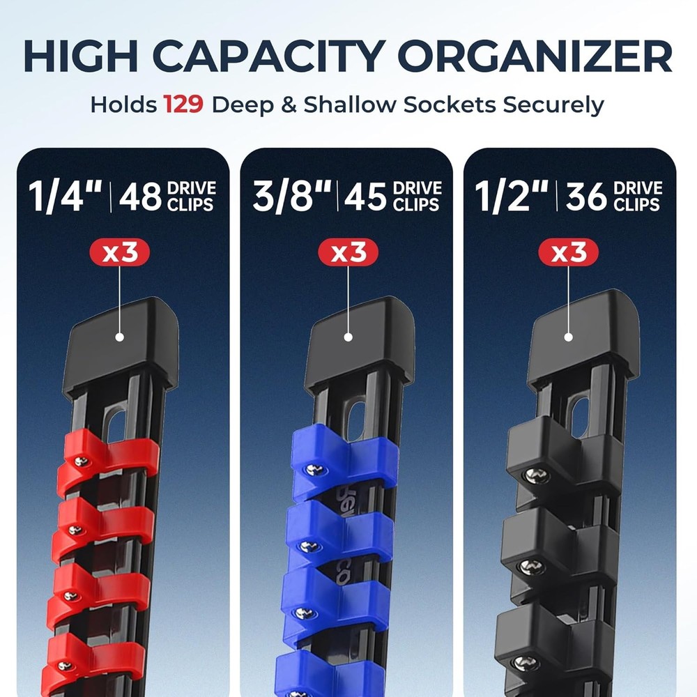 Versatile Socket Clip Rail Holder - 9-Piece Set, Color-Coded for Easy Access