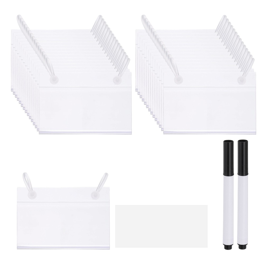 30 Pack 3.1" x 2.2" Plastic Shelf Basket Label Holders Clips with Button Lock