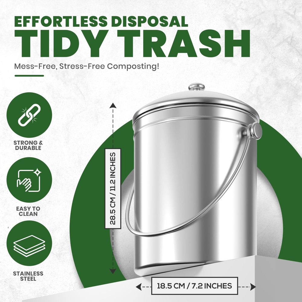 Indoor Compost Bin Kitchen, Odorless Composting with Charcoal Filter, 1.3 Gal...