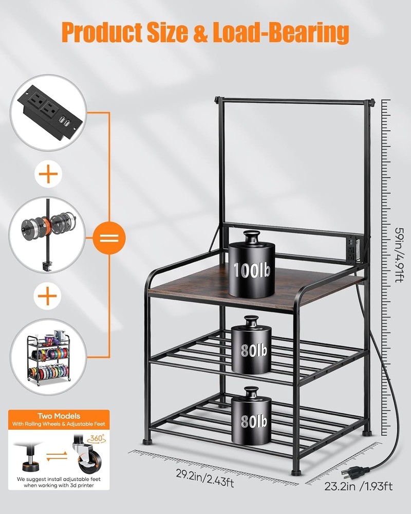 3D Printer Rack with Rolling Wheels, Filament Organizer for Garage & Workshop