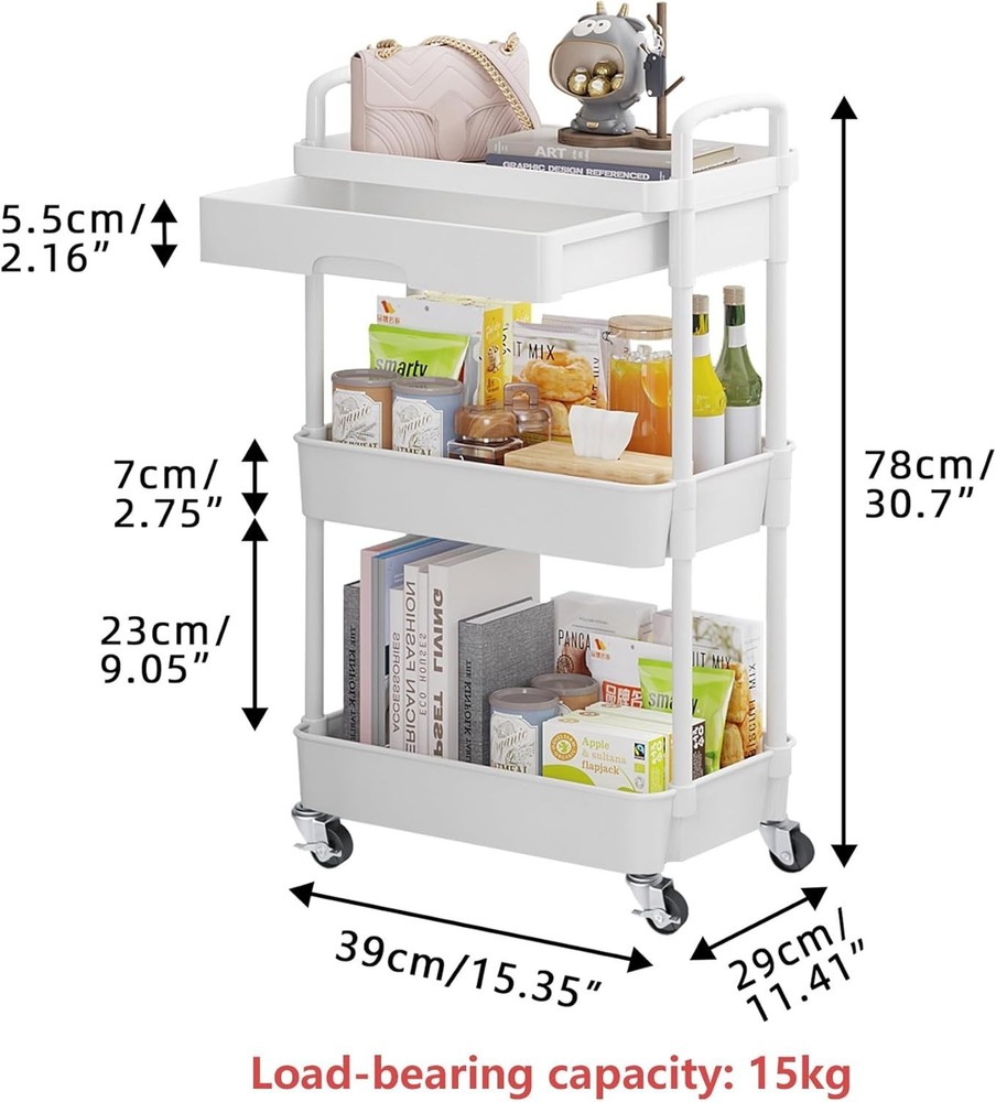 Chic Multi-Functional Rolling Cart with Drawer - Ideal for Kitchen & Bathroom