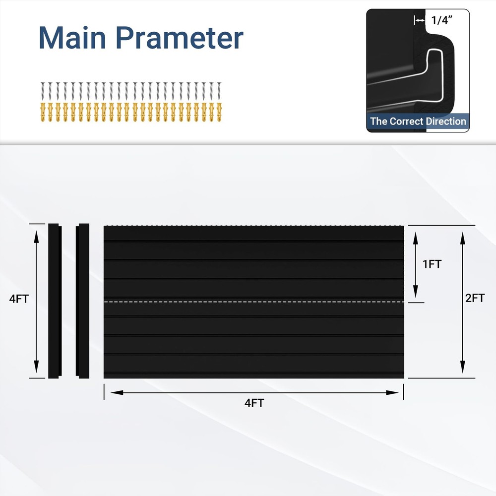4FT x 2FT Black PVC Slatwall Panel, Modern Wall-Mounted Garage Storage System...