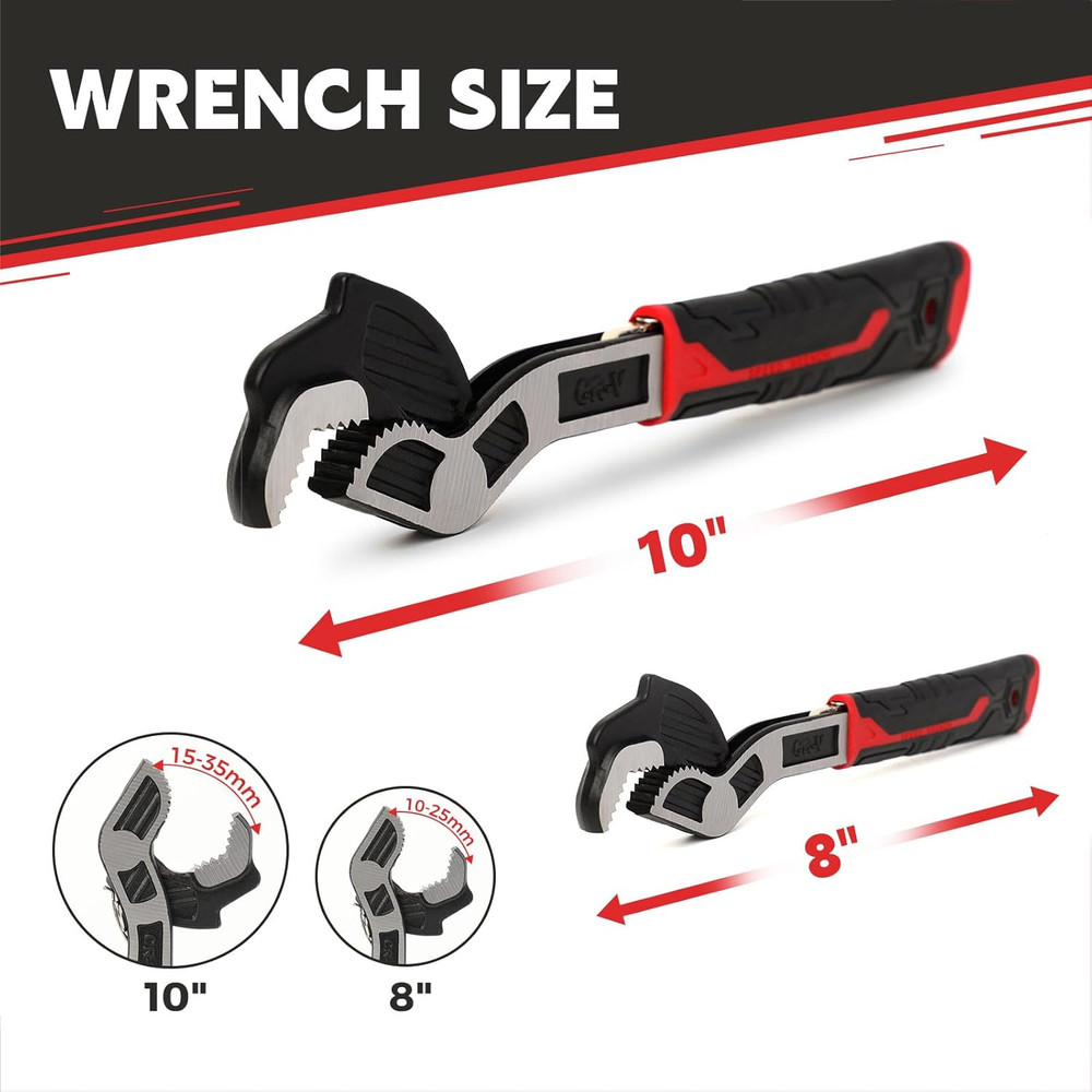 2PCS Adjustable Self-Locking Wrench Set for Pipeline Maintenance 15-35mm