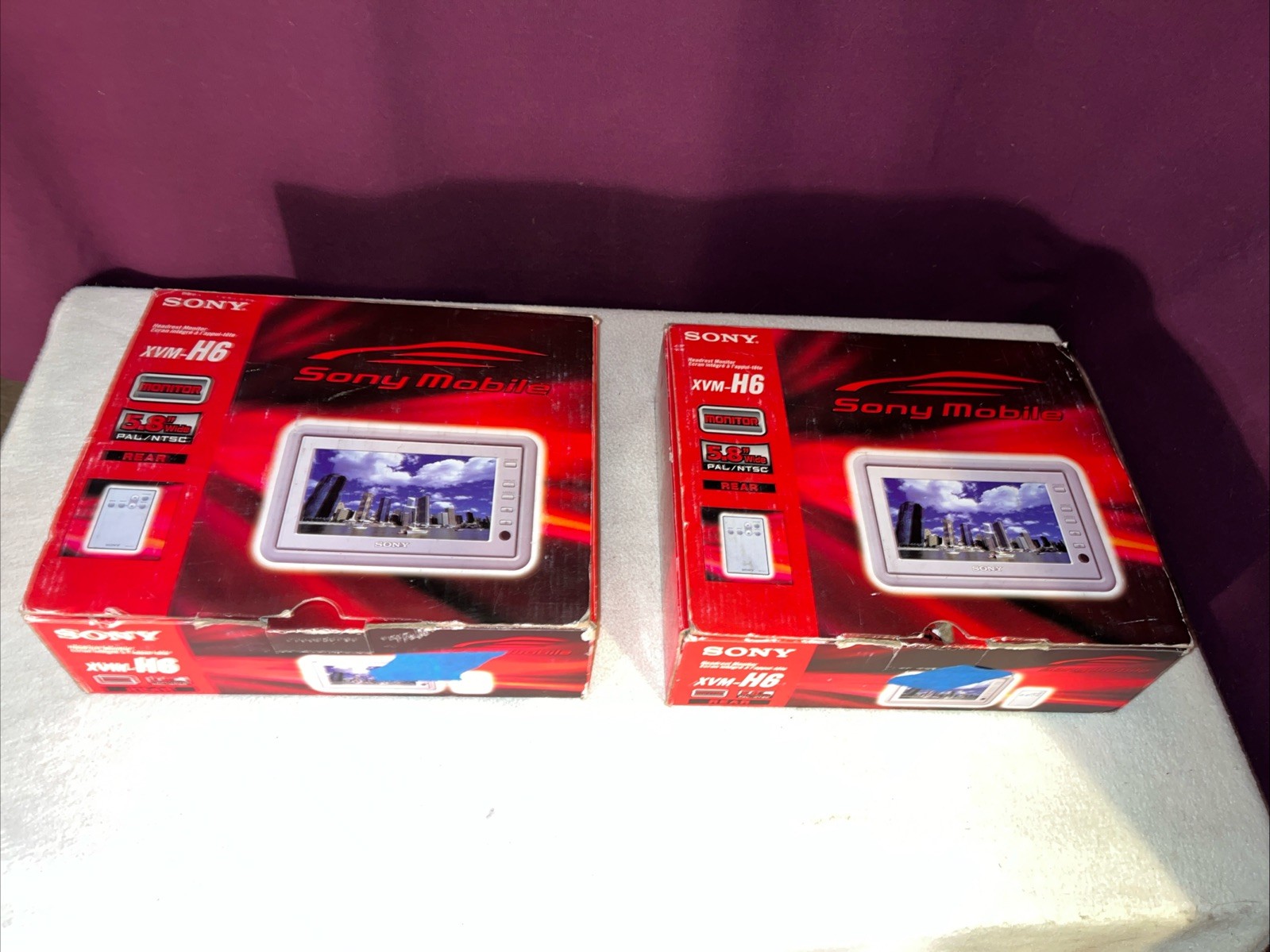 2 X Vintage Sony XVM-H6 Headrest Monitor 5.8” Wide Screen 2 X Remote Controls