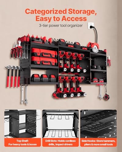 Power Tool Organizer with Charging Station, 3-Layer Power Tool Battery