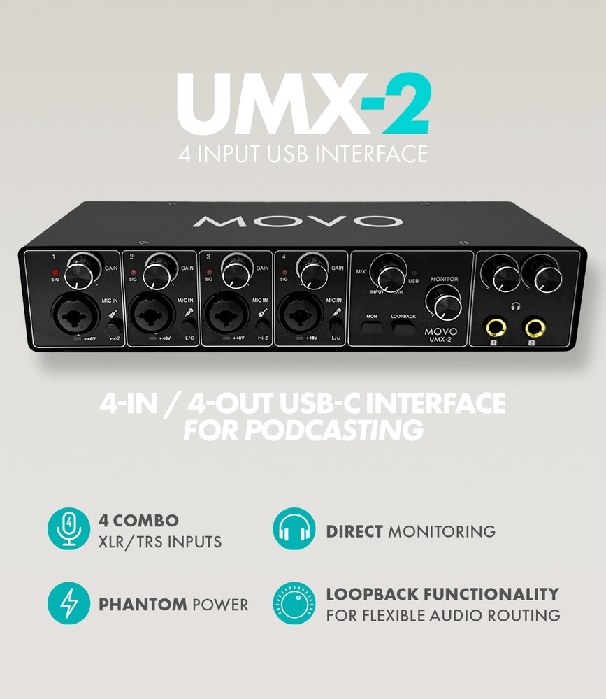 Movo UMX-2 4-Channel USB/USB-C Audio Interface