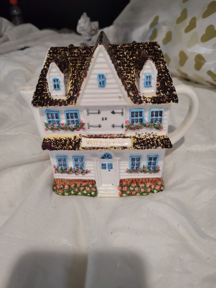 No Markings. Cute Ceramic "Tea Pot" w/ "Veterinary" on it. Mint Cond.