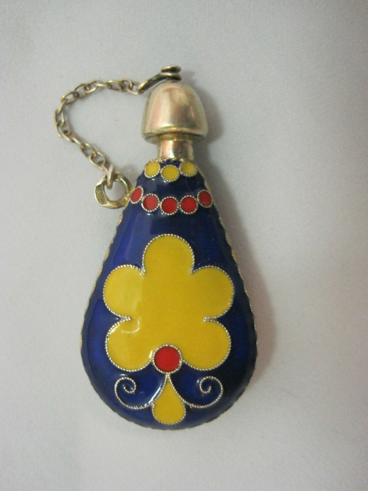 Perfume  Bottle. Silver  916. Enamel.  USSR 1970s.