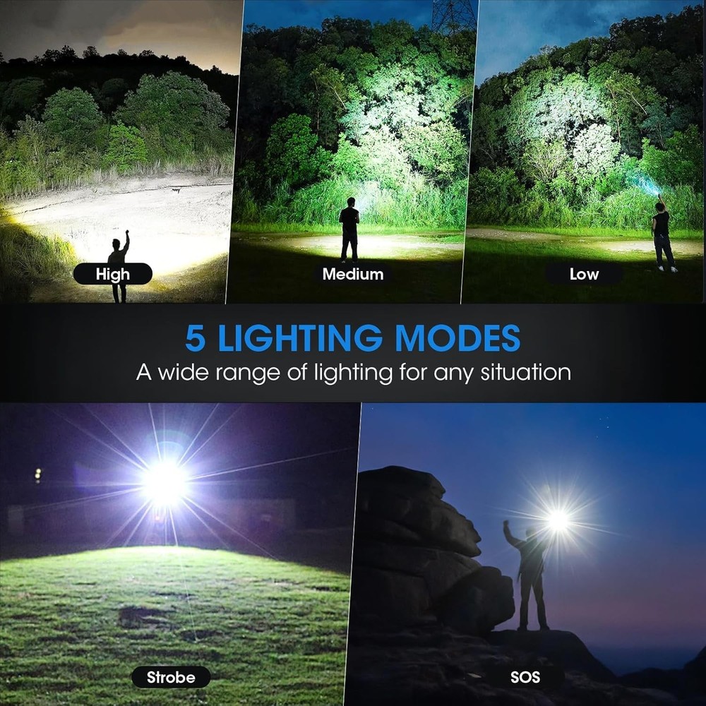 Flashlights Rechargeable,Super Bright High Lumens Flash Light,5 Modes Black