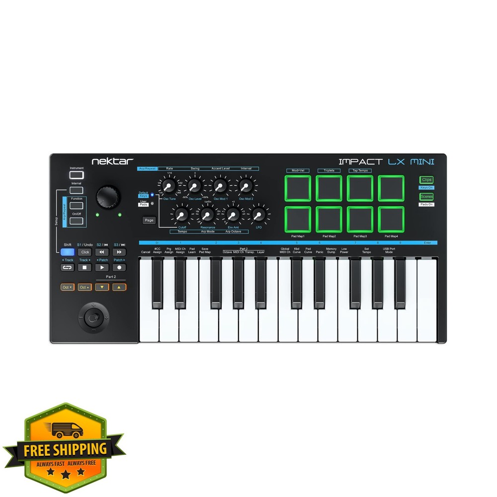 Nektar Impact LX Mini USB MIDI Controller Keyboard, Black