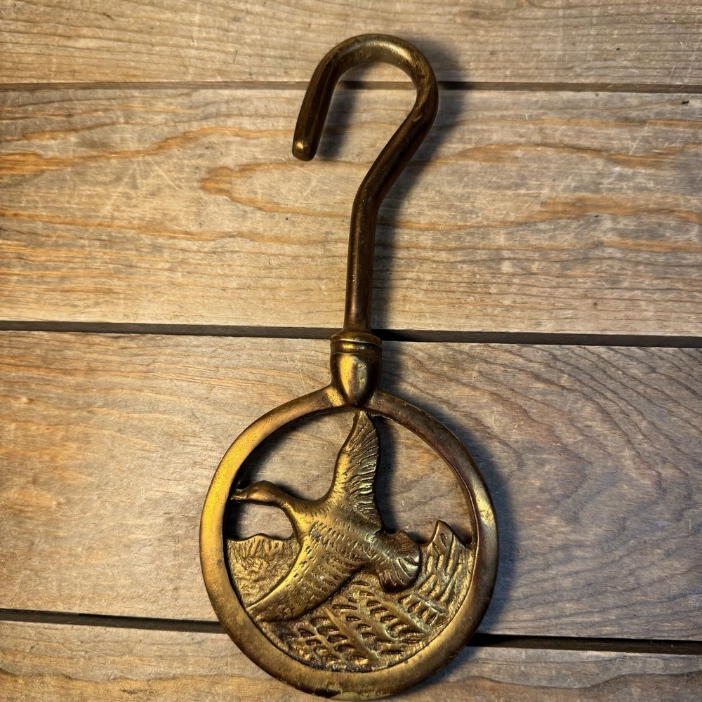 Brass Duck Flying Chimney Flue Damper Handle Pull Fireplace Hook Heavy