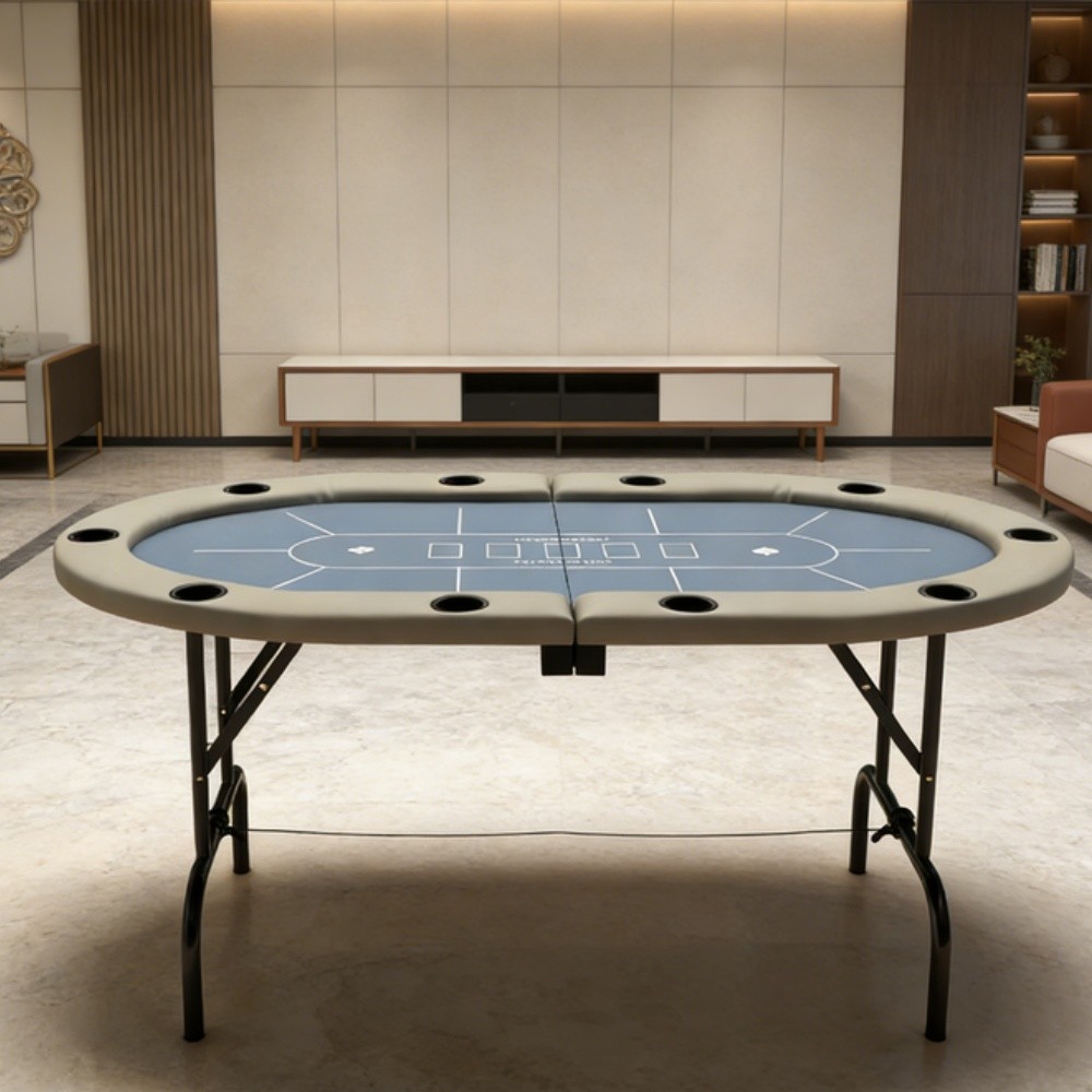 Poker Table 70" Extra-large Oval Foldable Game Table for Eight Players