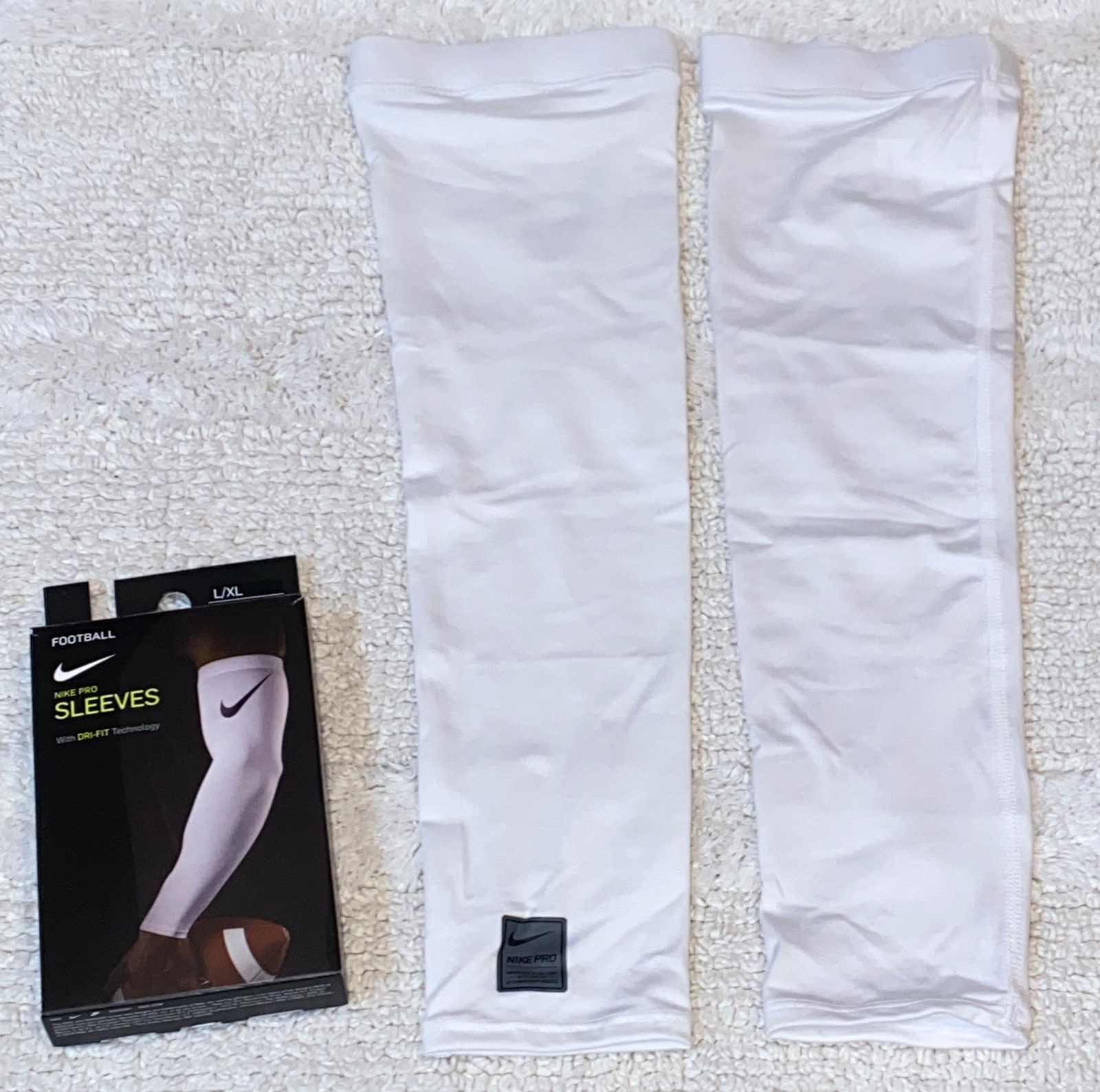 NIKE Pro Dri Fit 3.0 Compression WHITE Football Arm Sleeves Mens S / M L / XL