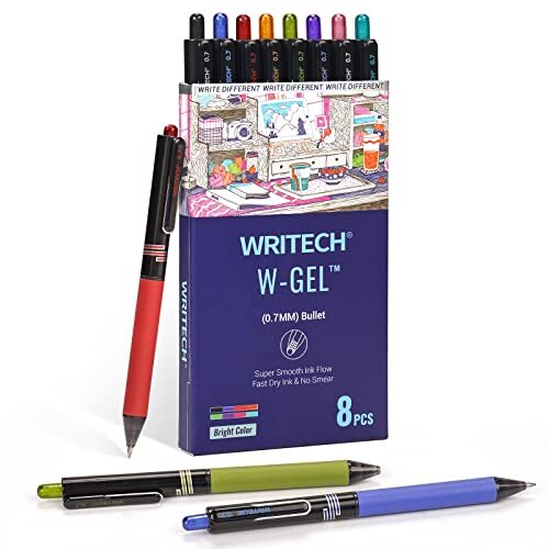 WRITECH Retractable Gel Ink Pens Multi Colored 0.7mm Medium Point Colorful Cl...