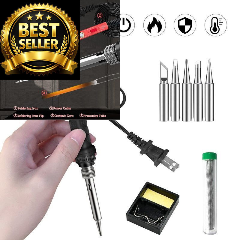 Soldering Kit, 60W Iron, 110V Welding Kit with Ceramic 9-in-1 Basic