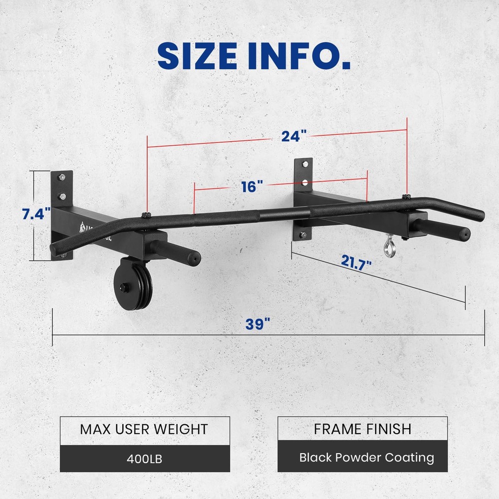 LIONSCOOL Multifunctional Wall Mounted Pull Up Bar with Pulley System (16"/24...