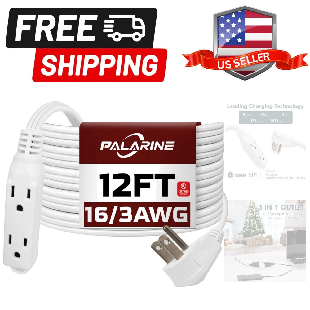 Flat Plug Extension Cord with 3 Outlets Extender, Flat Plug Power Strip, Indo...