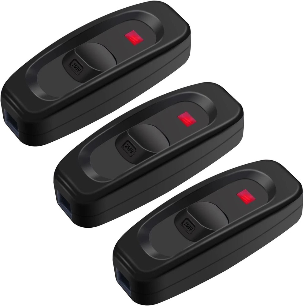 3 PCS Inline Cord Switch Appliance Button On/Off 10A 250V Inline Power Switch