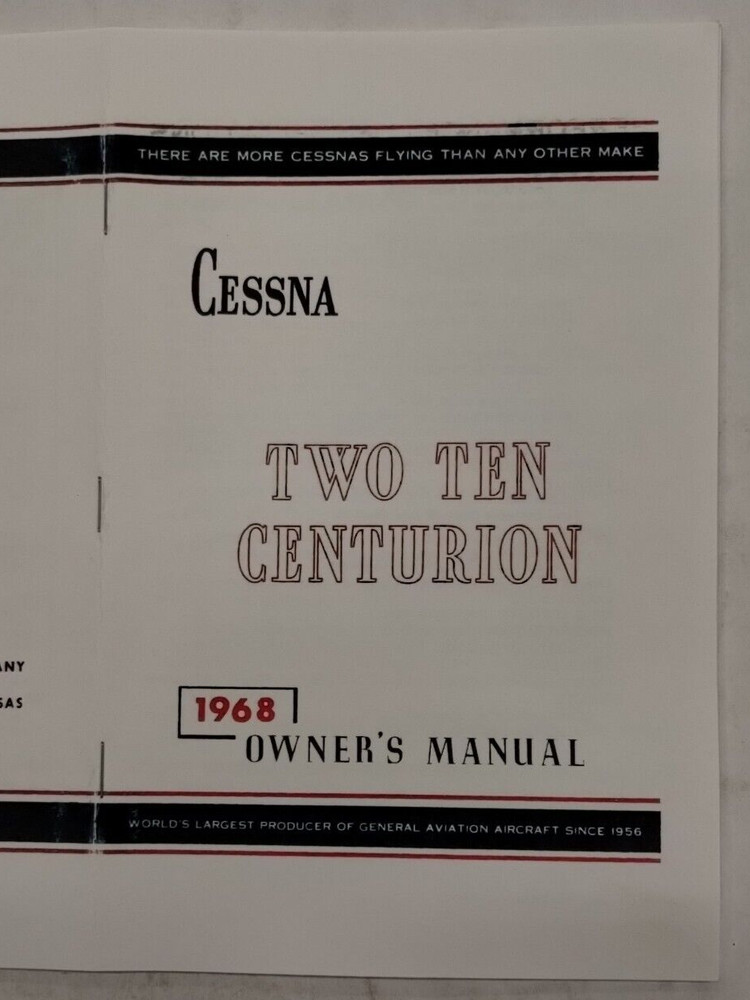 Cessna 1968 Model 210H Centurion Owner's Manual-Reproduction