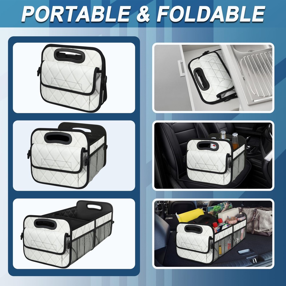 Trunk Organizer 6 Pockets Medium Beige, 50L Waterproof Polyester SUV Minivan