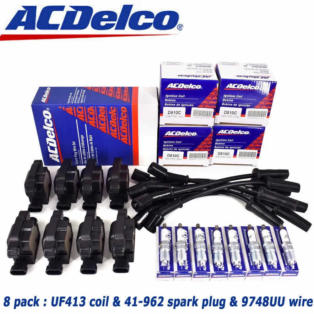 8 Set Genuine OEM UF413 Ignition Coil & 41-110 Spark Plug + 9748UU Wire Fit GMC~