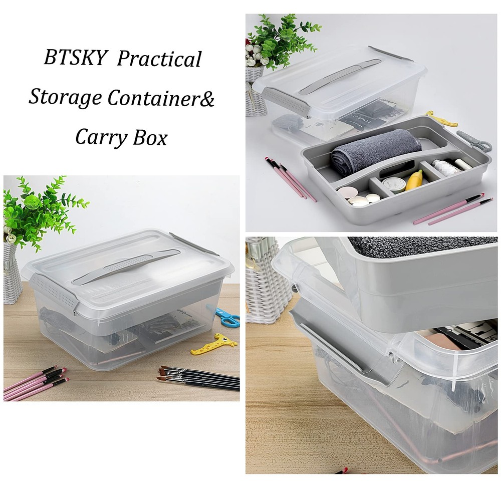 Stack & Carry , Clear Plastic Storage Container Stackable Home Utility with R...