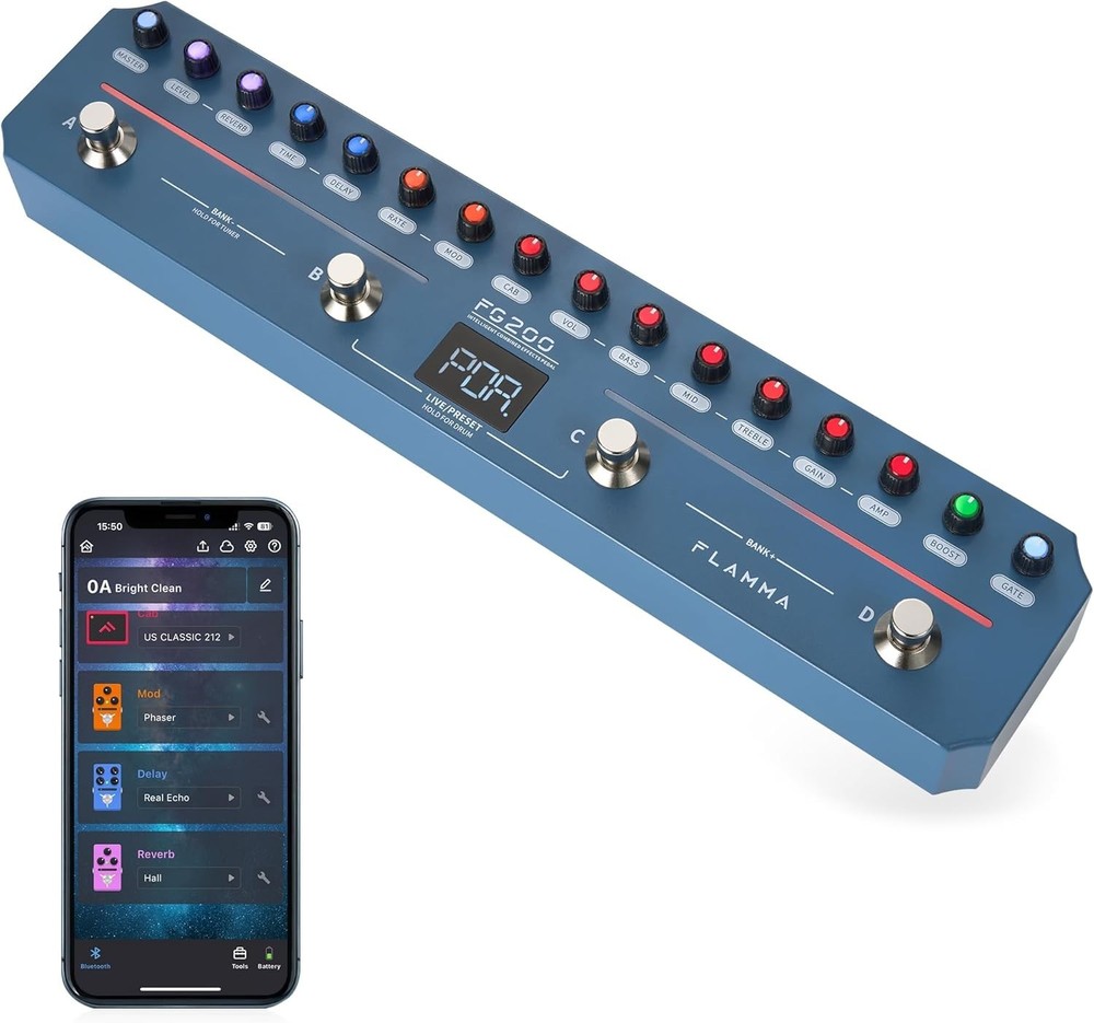 Creative Guitar Effects Processor with 7 Modules & Built-in Drum Machine - Blue