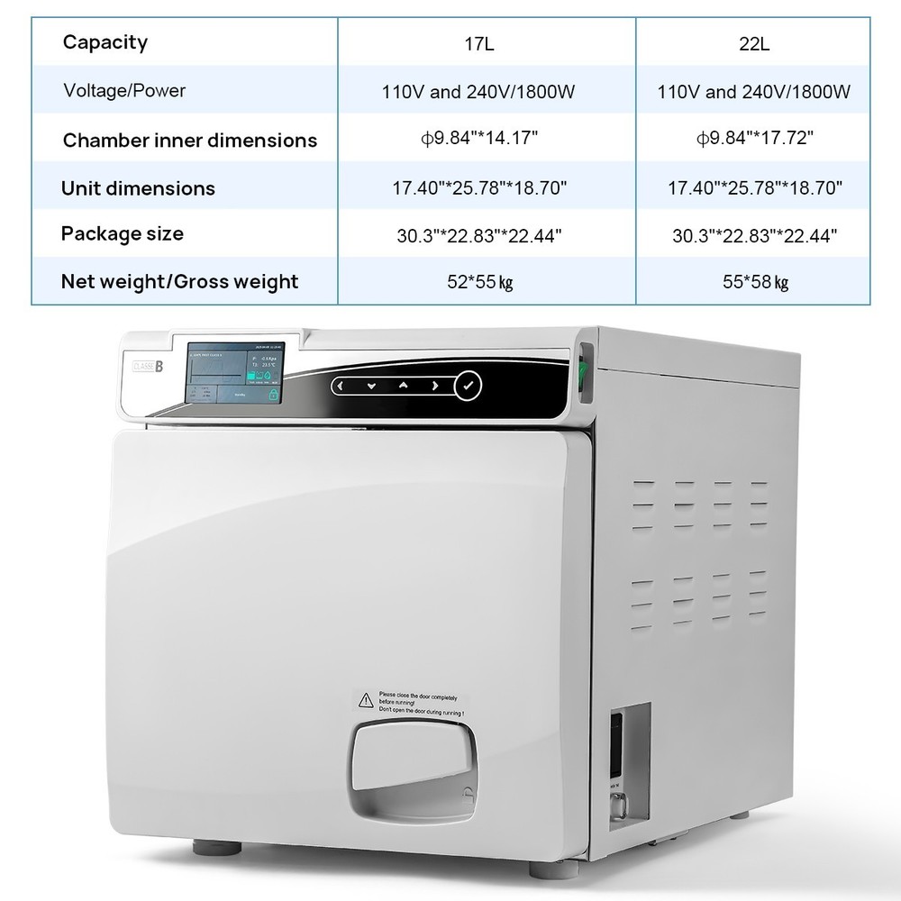 22L ClassB Dental Autoclave Steam Sterilizer Sterilization with Printer Function